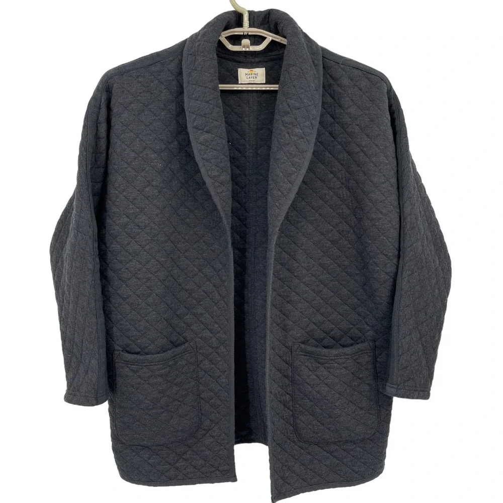 Marine Layer Quilted Corbet Coatigan Cardigan Coat Oversized Black Heather M